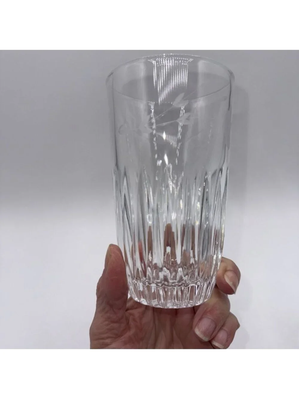 Princess House Heritage 12oz Flat Tumbler Clear Floral Cut Etched Glass Set of 4